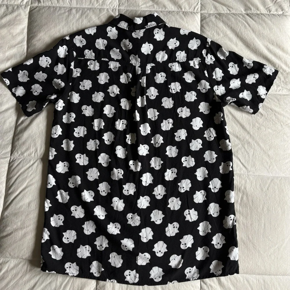 Hot Topic Button Up Ghost Shirt Womens S Black Whimsigoth Cute Spooky Halloween - Picture 9 of 11